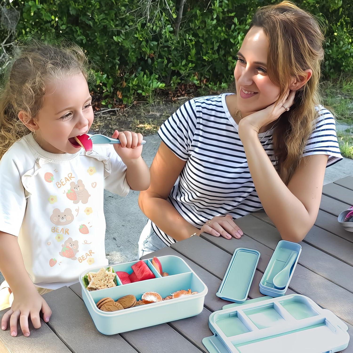 Brotdose Kinder 1300ML Lunchbox Auslaufsicher 4 Fächer Bento Box Blau
