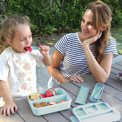 Brotdose Kinder 1300ML Lunchbox Auslaufsicher 4 Fächer Bento Box Blau