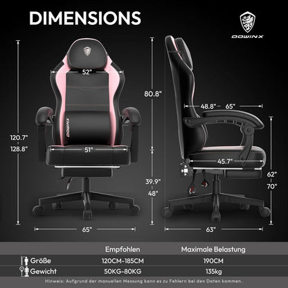 Ergonomischer Gaming Stuhl mit Lendenwirbelstütze, Rosa