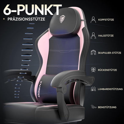Ergonomischer Gaming Stuhl mit Lendenwirbelstütze, Rosa
