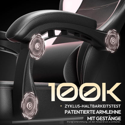 Ergonomischer Gaming Stuhl mit Lendenwirbelstütze, Rosa