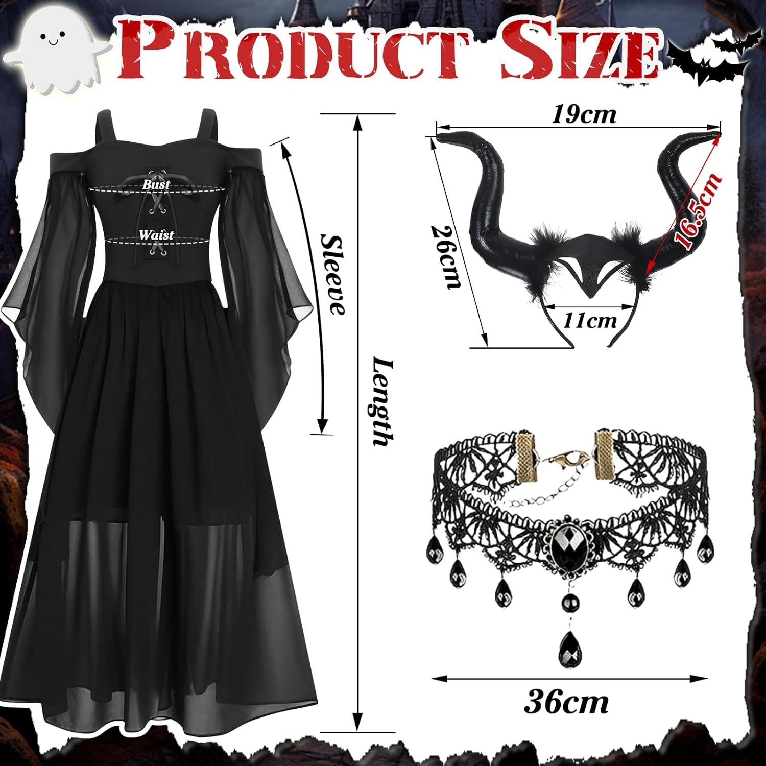 BIQIQI Gothic Halloween Damen Kostüm Schwarzes Viktorianisches Kleid