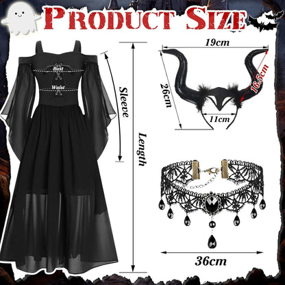 BIQIQI Gothic Halloween Damen Kostüm Schwarzes Viktorianisches Kleid