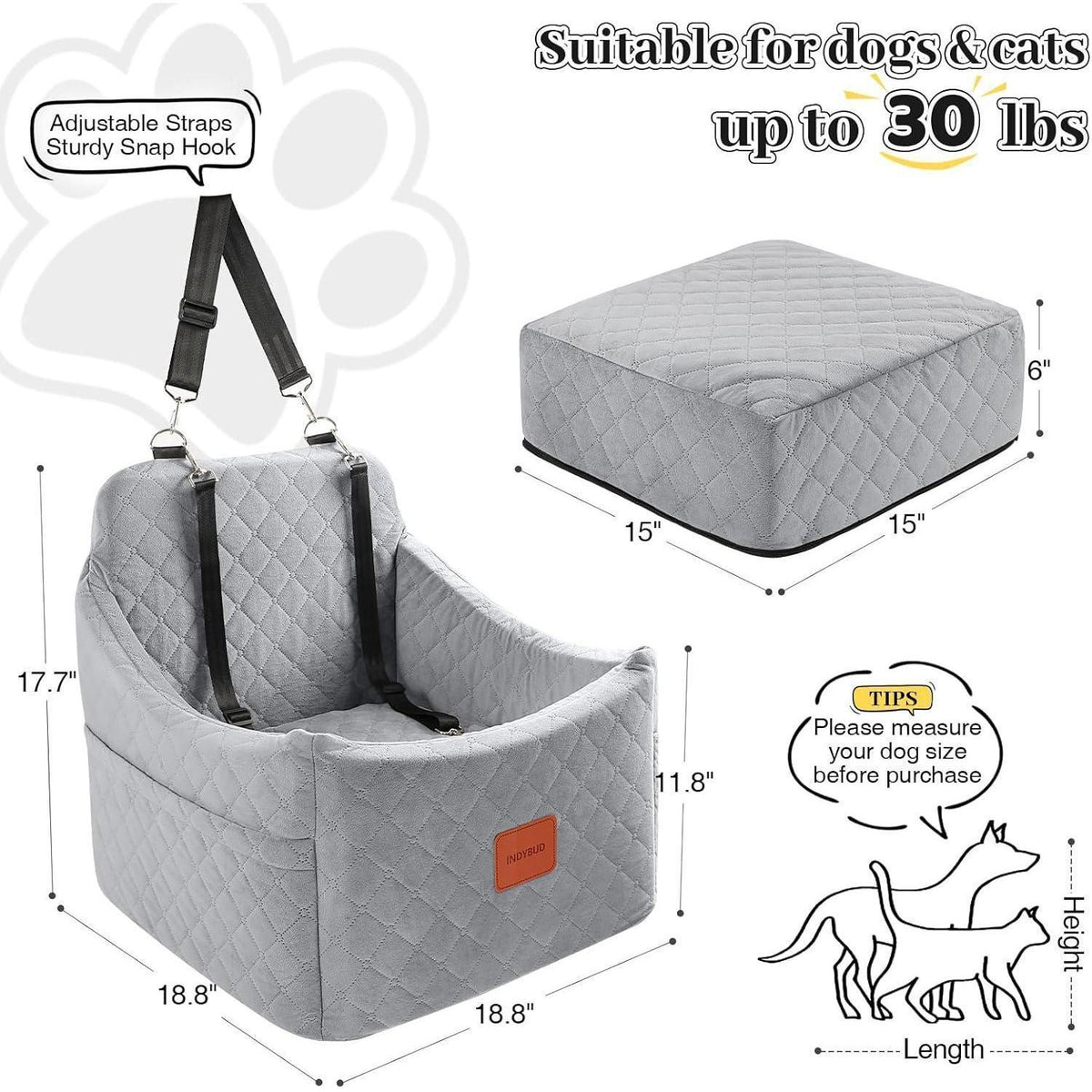 Hunde Autositz grau mittel – Waschbar & Sicher