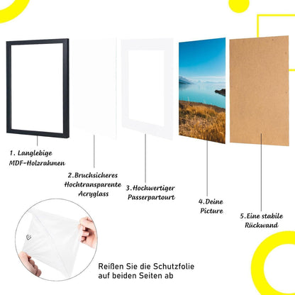 3er Set Bilderrahmen 40x50 cm MDF Acrylglas Schwarz