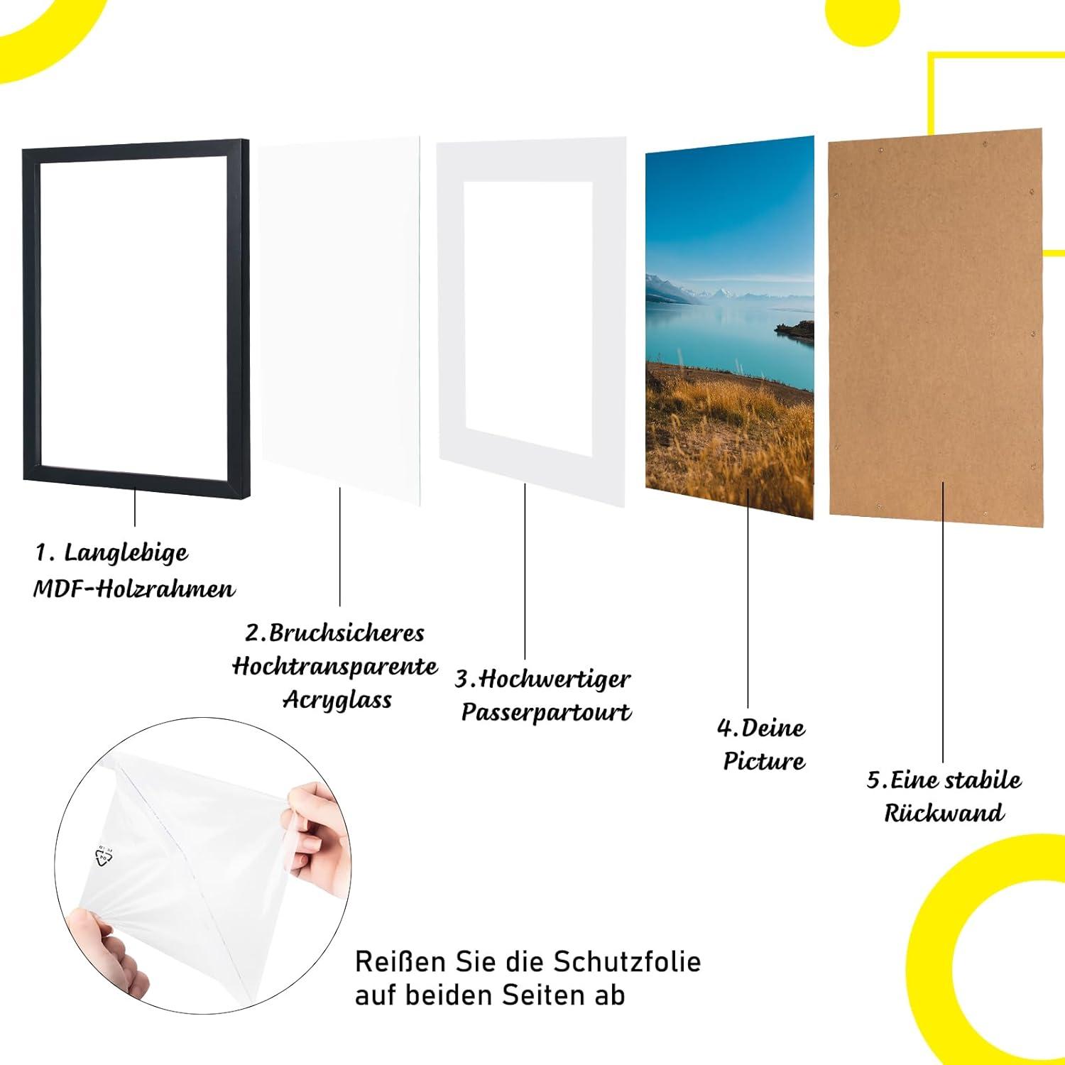 Schwarze Bilderrahmen Set 40x50 cm aus MDF und Acrylglas