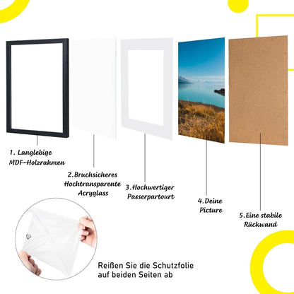 Schwarze Bilderrahmen Set 40x50 cm aus MDF und Acrylglas
