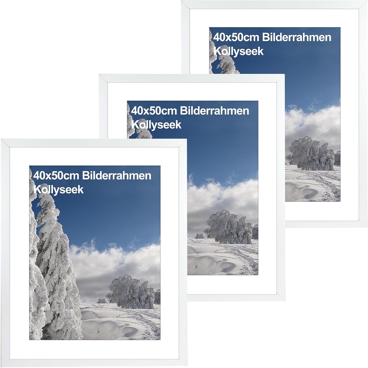 3er Set Bilderrahmen 40x50 cm MDF Acrylglas Holzfarben
