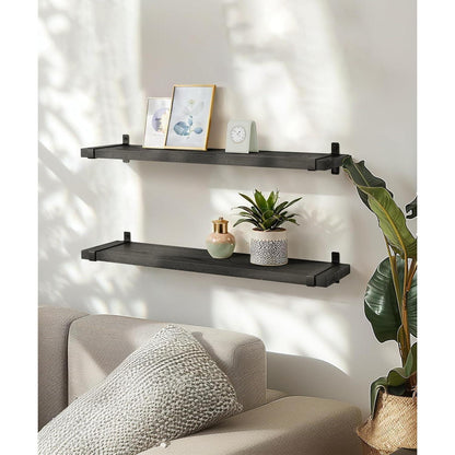 Wandregal Holz Schwarz 60cm 2er Set mit U-Halterung