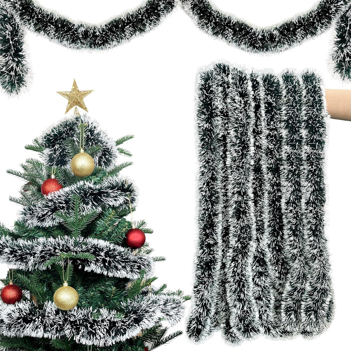 Weihnachtsgirlande 10m Grün Weiß Tannengirlande Künstlich Outdoor