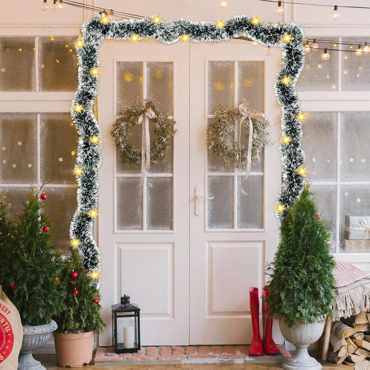 Weihnachtsgirlande 10m Grün Weiß Tannengirlande Deko Christmas Garland