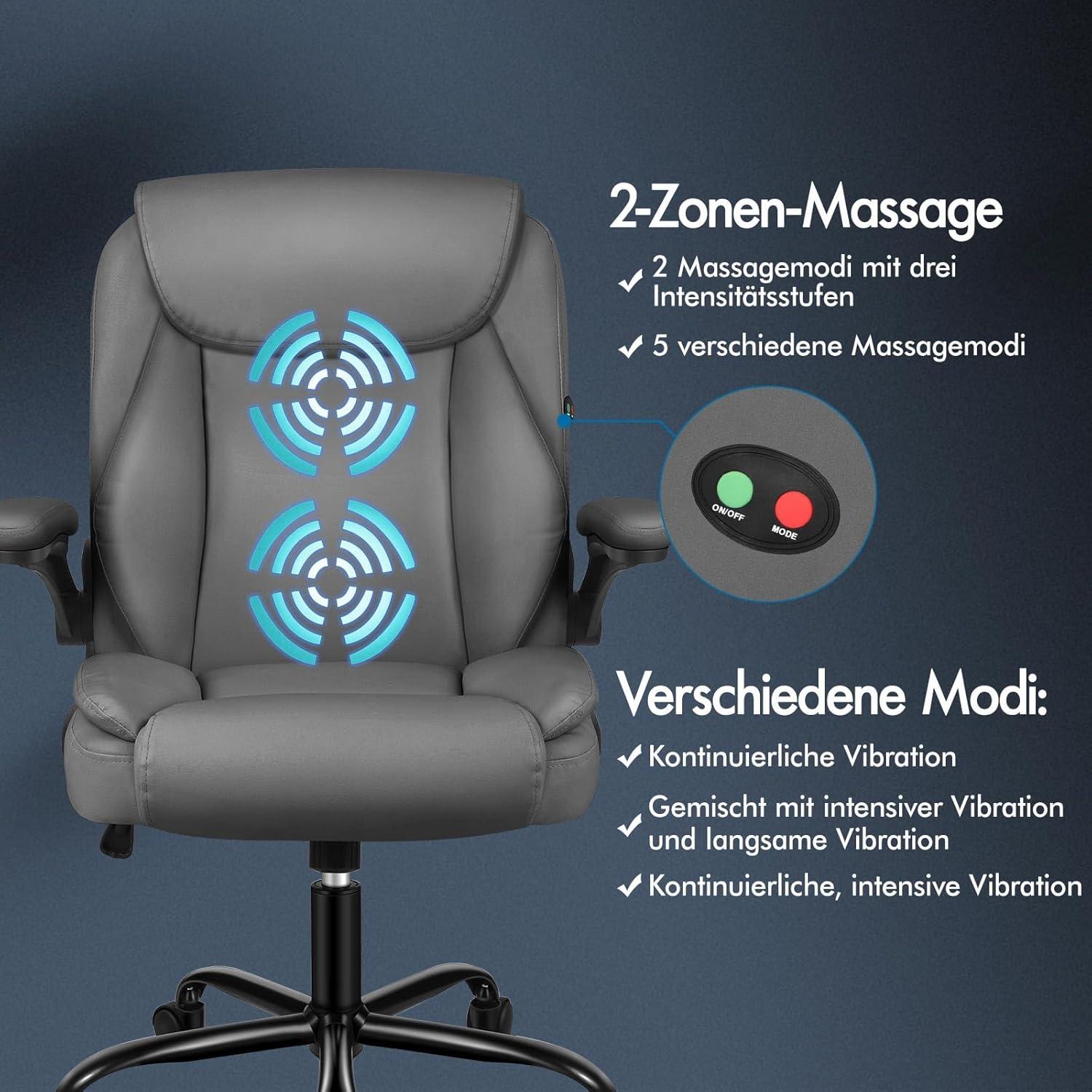 Ergonomischer Massage Gaming Bürostuhl mit Armlehnen Grau PU-Leder