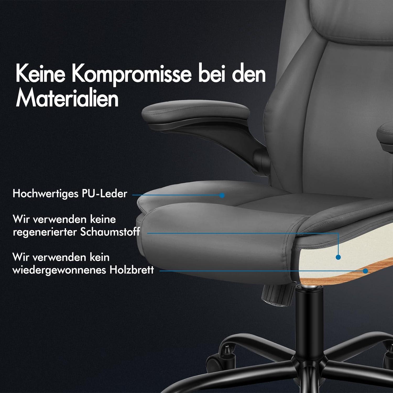 Ergonomischer Massage Bürostuhl Mid Back Klappbare Armlehne Grau PU-Leder