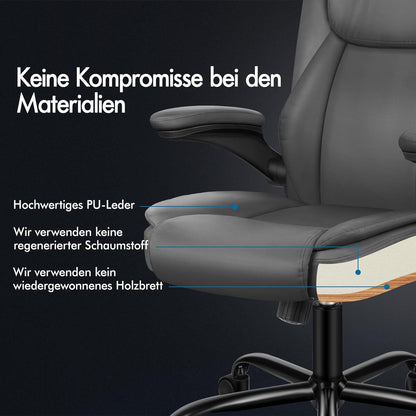 Ergonomischer Massage Bürostuhl Mid Back Klappbare Armlehne Grau PU-Leder