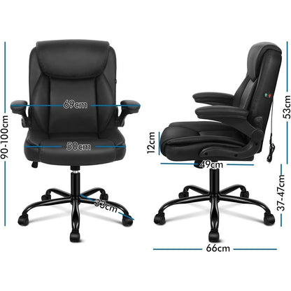 ALFORDSON Ergonomischer Massage Bürostuhl Schwarz PU-Leder