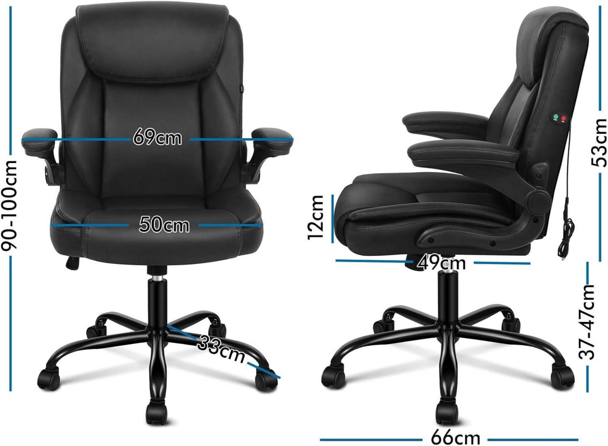 ALFORDSON Ergonomischer Massage Bürostuhl Schwarz PU-Leder