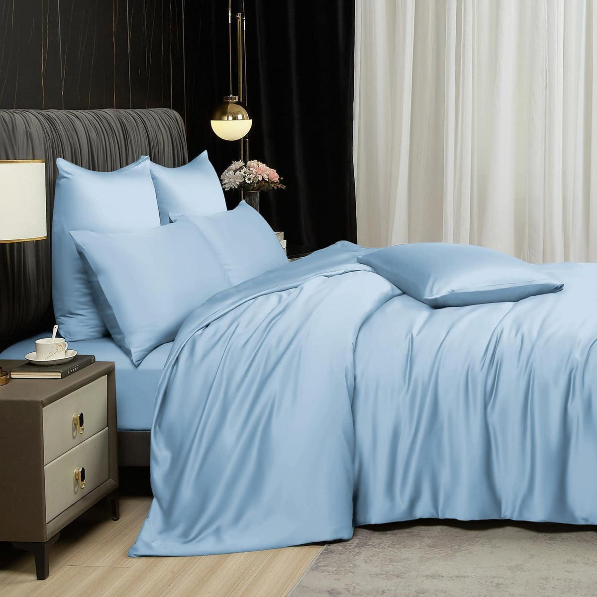 Bambus Bettwäsche Set 200x220 cm - Kühlend & Atmungsaktiv Himmelblau