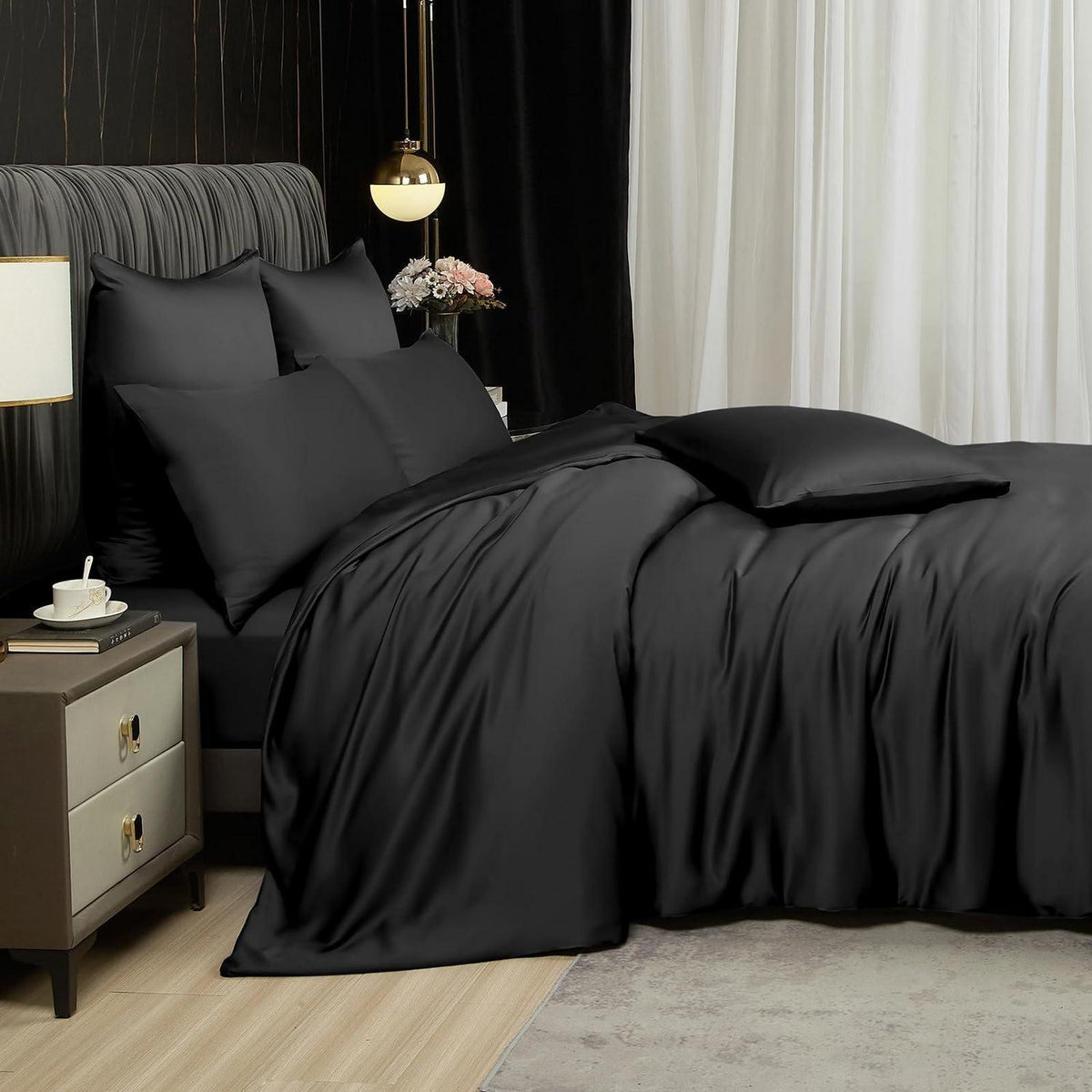 Bambus Bettwäsche Set 200x200 cm | Atmungsaktiv & Kühlend Schwarz