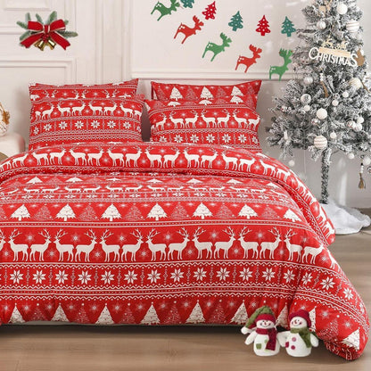 Weihnachts Bettwäsche Set 200x220 cm Rot Elch Motiv