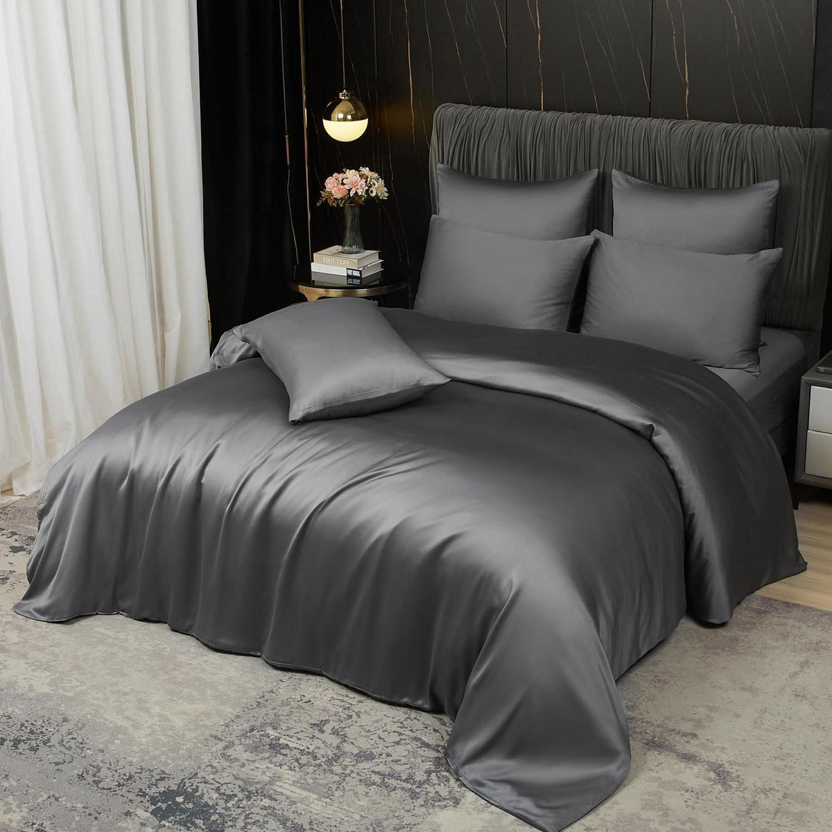 Bambus Bettwäsche Set 200x220 cm Grau | Atmungsaktiv & Kühlend