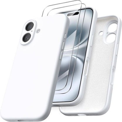 iPhone 16 Hülle mit Kameraschutz, 2 Schutzfolien, flüssiges Silikon