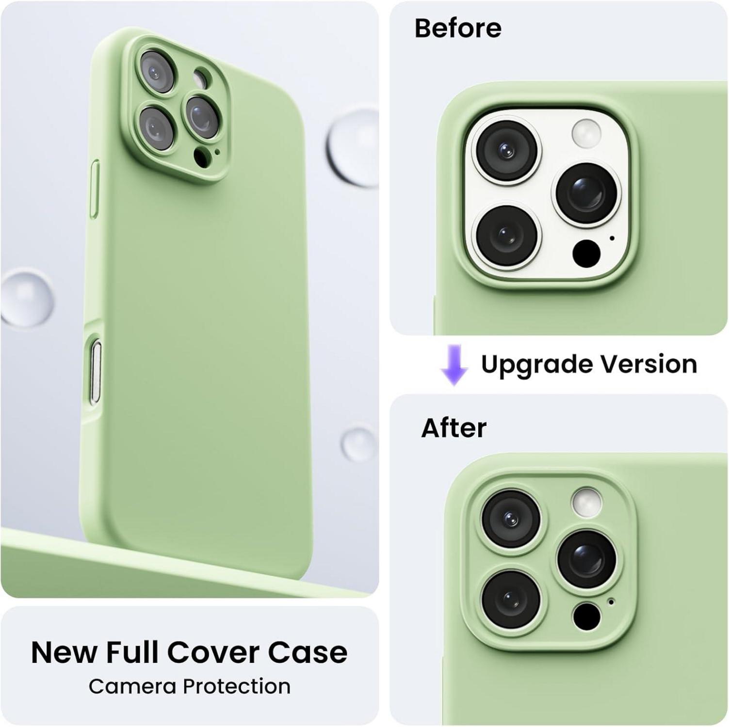 ORNARTO iPhone 16 Pro Max Hülle mit Kameraschutz 2 Schutzfolien Silikon case 6.9 Zoll - Hellgrün