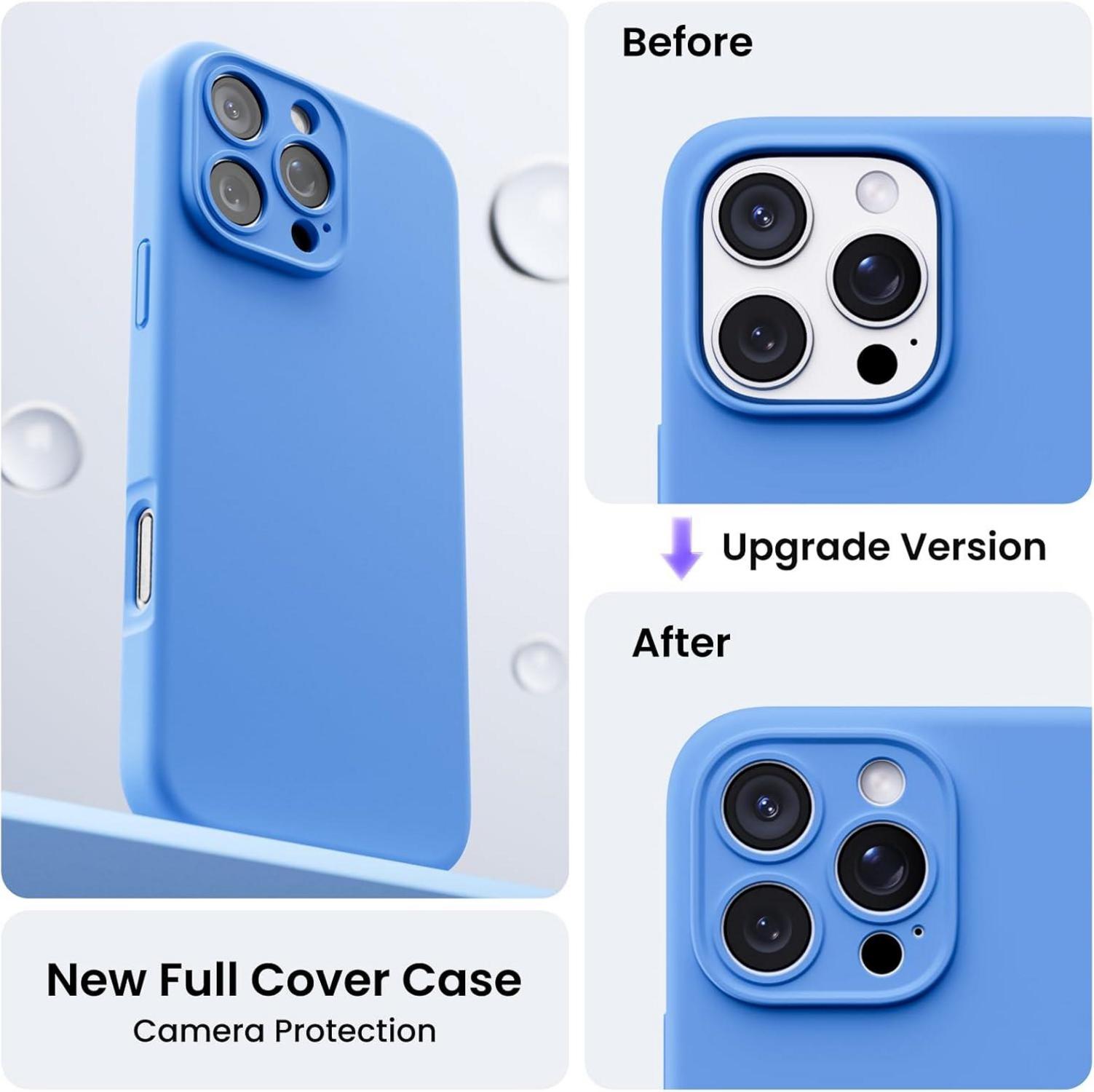 iPhone 16 Pro Max Hülle, Kameraschutz, 2 Schutzfolien, Silikon, stoßfest, 6.9 Zoll - Himmel Blau