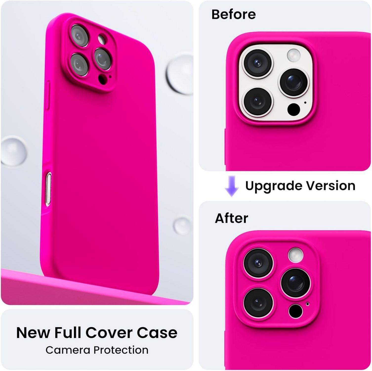 iPhone 16 Pro Max Hülle, Kameraschutz, 2 Schutzfolien, flüssiges Silikon, stoßfest, 6.9 Zoll, Leuchtend Rosa