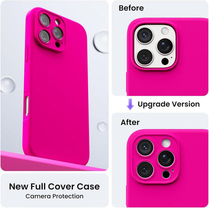 iPhone 16 Pro Max Hülle, Kameraschutz, 2 Schutzfolien, flüssiges Silikon, stoßfest, 6.9 Zoll, Leuchtend Rosa