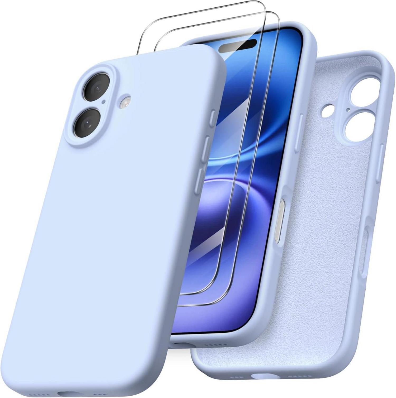 Schutzhülle für iPhone 16 mit Kameraschutz und Schutzfolien Blau