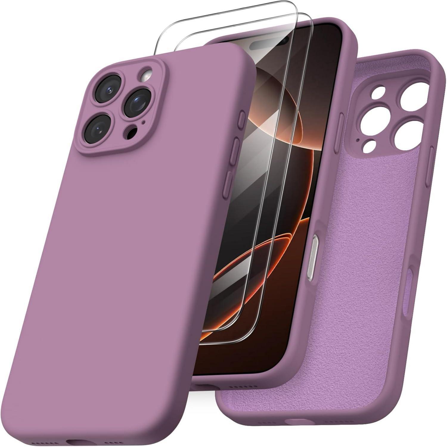 iPhone 16 Pro Max Hülle Kameraschutz 2 Schutzfolien Silikon Lila