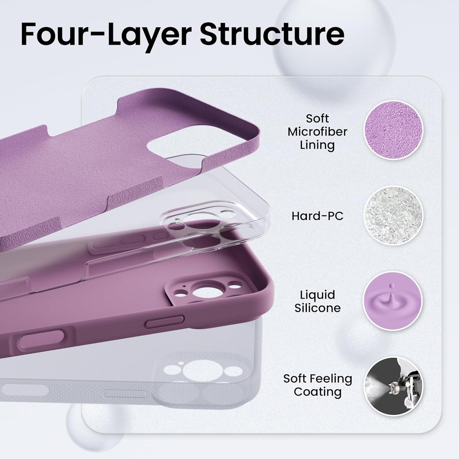 ORNARTO iPhone 16 Pro Max Hülle Silikon Kameraschutz 2 Schutzfolien 6.9 Zoll Lila Flieder