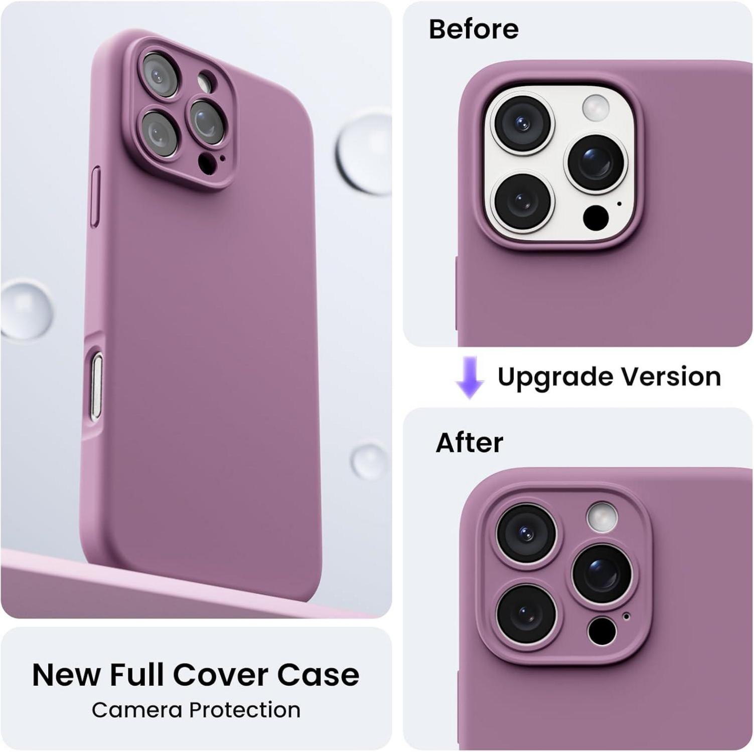 iPhone 16 Pro Max Hülle Lila Silikon Schutzhülle + 2 Schutzfolien