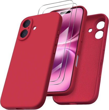 iPhone 16 Silikon Hülle Kameraschutz 2 Schutzfolien Rot