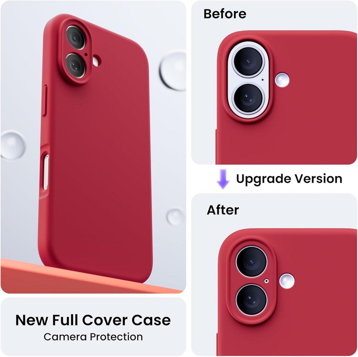 iPhone 16 Hülle - Flüssiges Silikon, Kameraschutz, 2 Schutzfolien - Rot