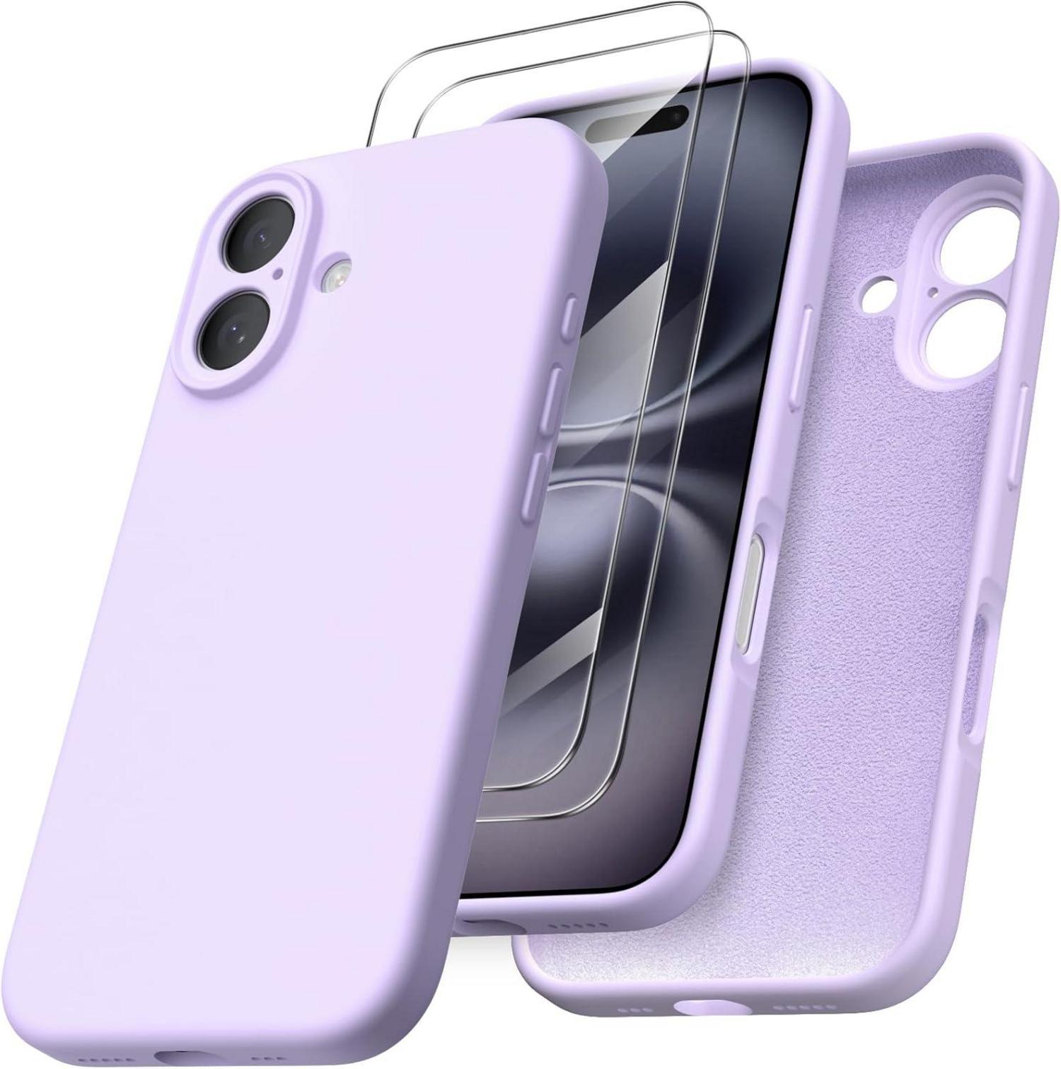 iPhone 16 Silikonhülle mit Kameraschutz und 2 Schutzfolien