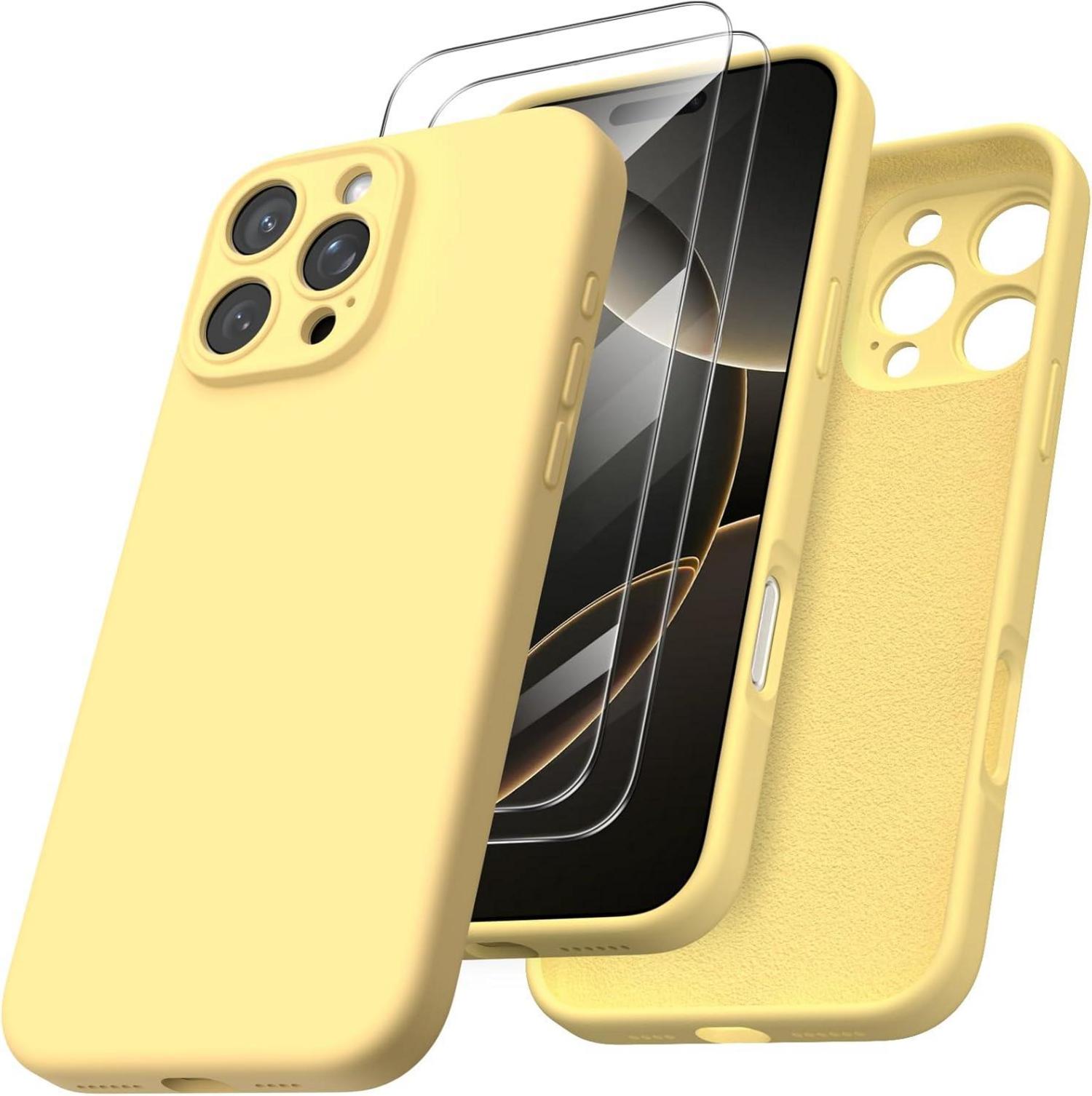 iPhone 16 Pro Max Hülle mit Kameraschutz und 2 Schutzfolien, flüssiges