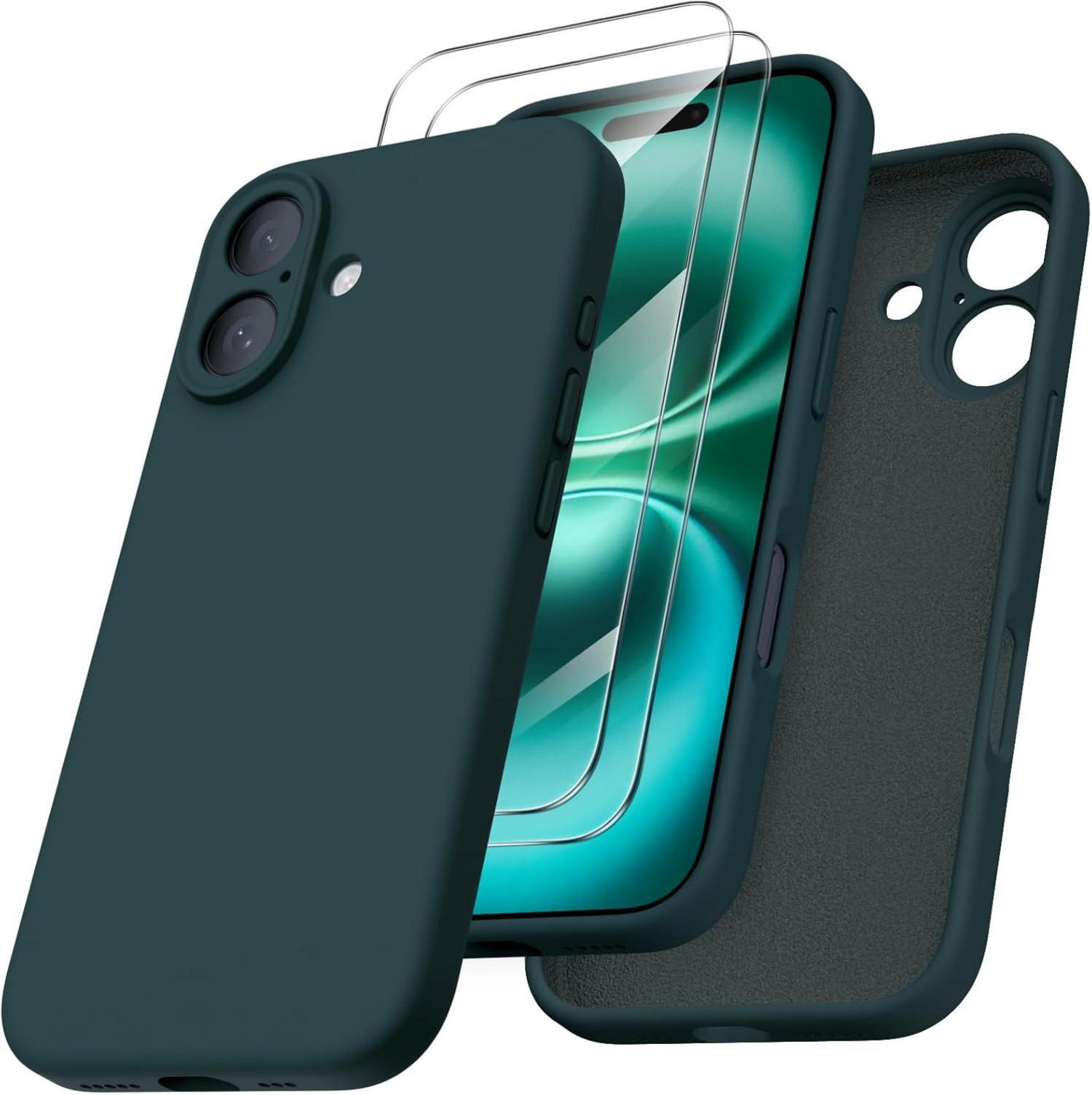 ORNARTO iPhone 16 Hülle Kameraschutz Schutzfolien Silikon Olivgrün