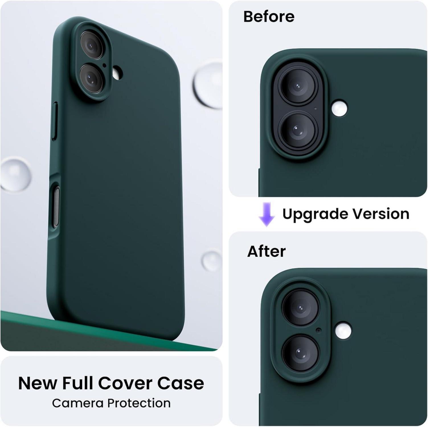 ORNARTO iPhone 16 Hülle Kameraschutz Schutzfolien 6.1 Zoll Silikon Olivgrün
