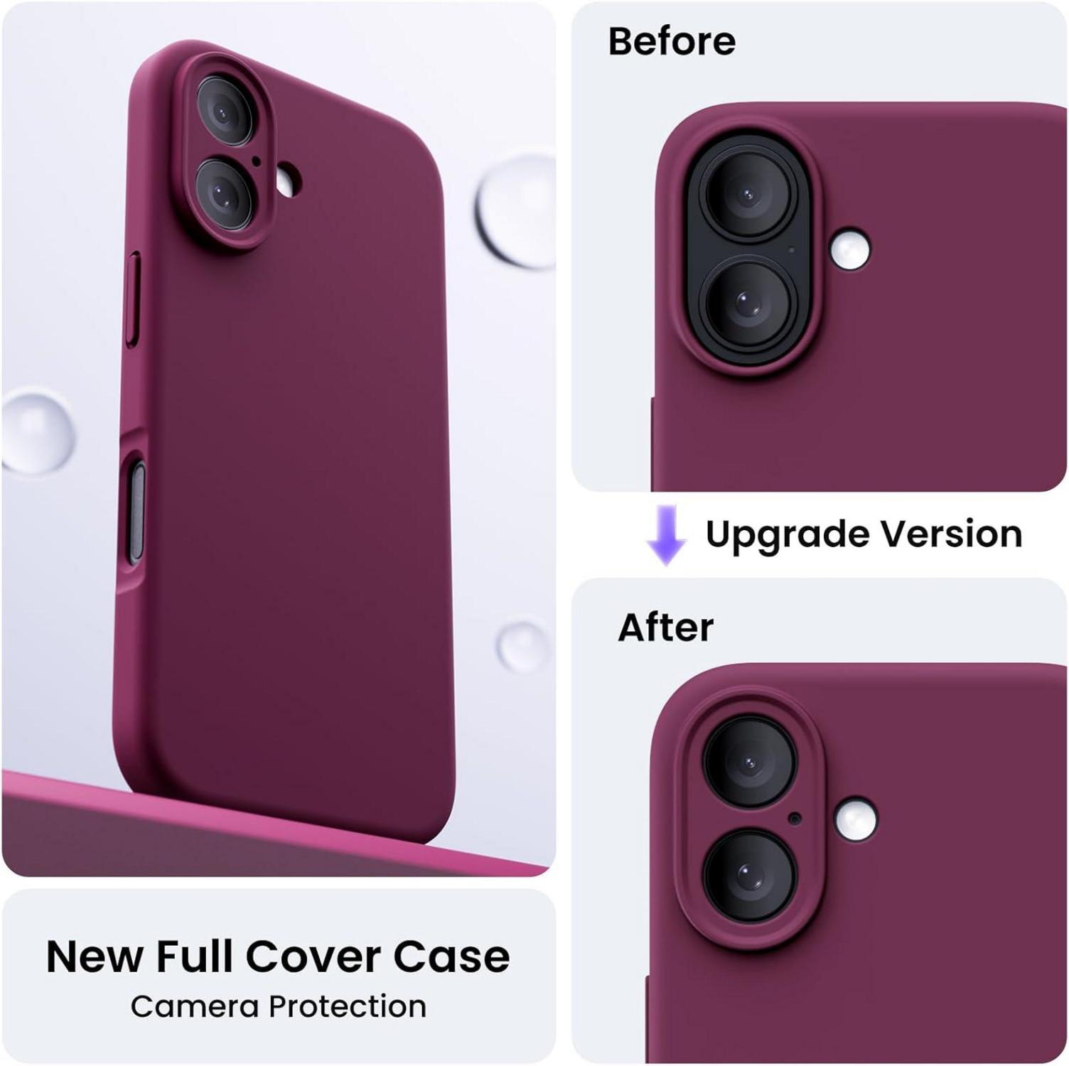 ORNARTO iPhone 16 Hülle Weinrot Silikon Schutzfolien 6.1 Zoll