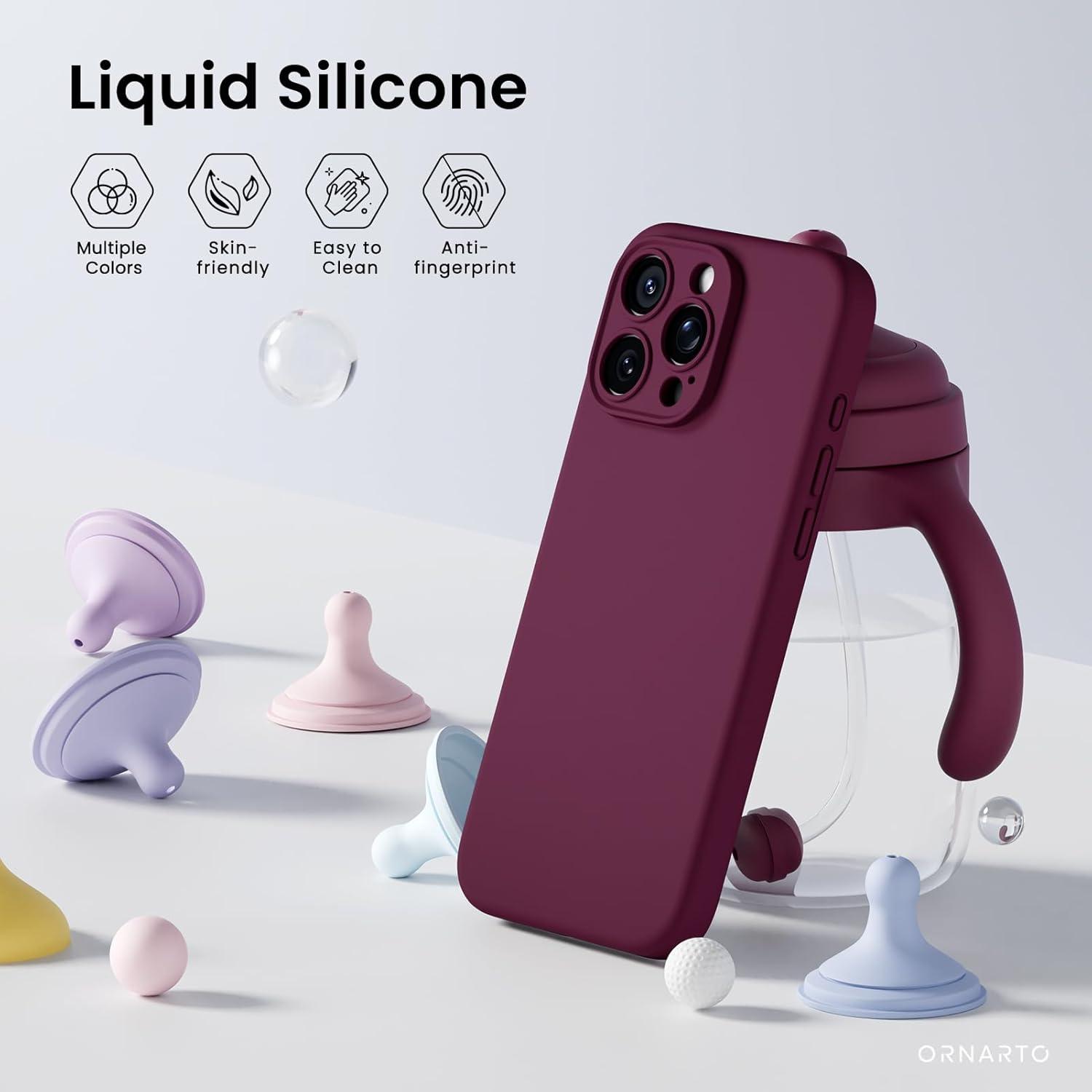 ORNARTO iPhone 16 Pro Max Hülle Silikon Kameraschutz 2 Schutzfolien