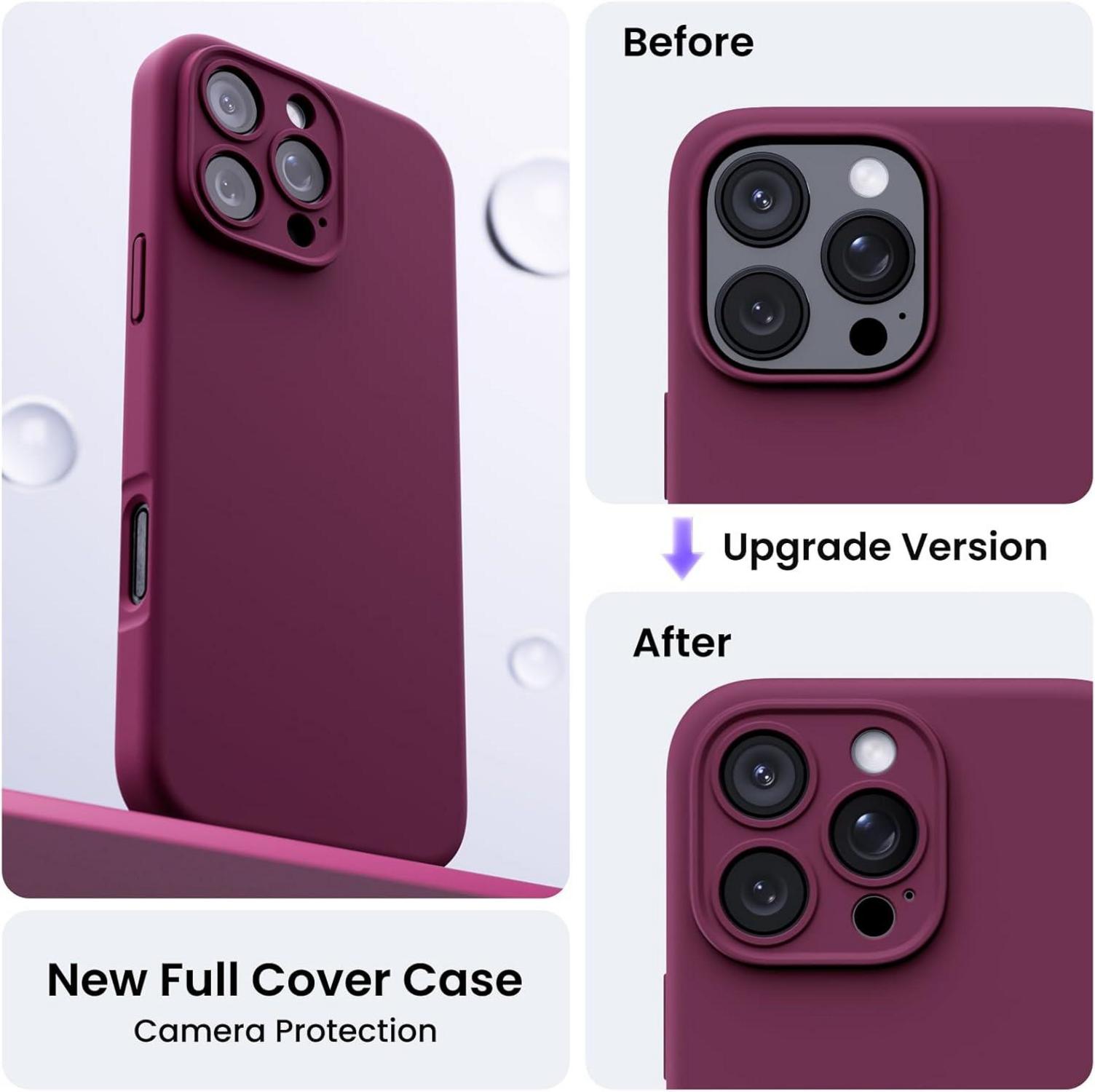 ORNARTO iPhone 16 Pro Max Hülle Silikon 6.9 Zoll Kameraschutz 2 Schutzfolien Weinrot