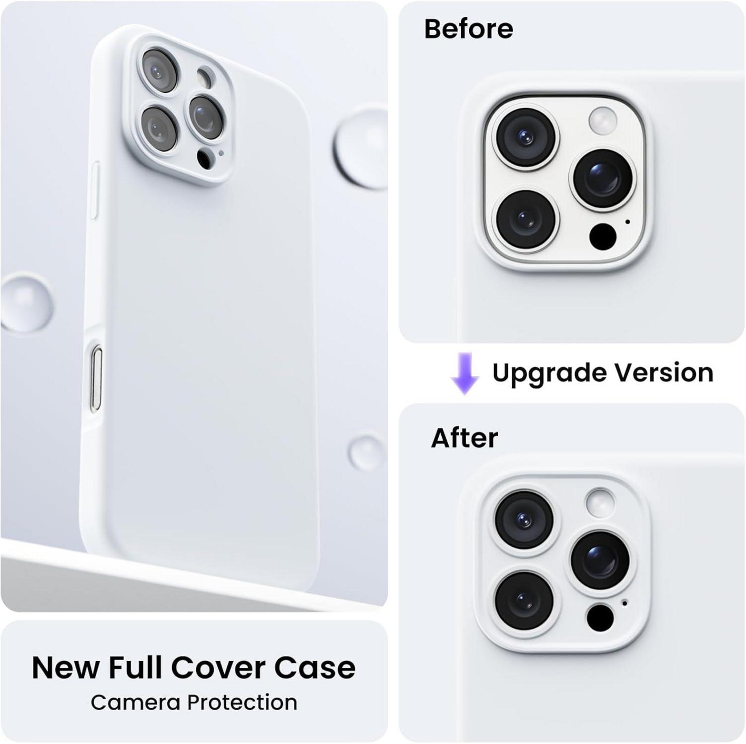 ORNARTO iPhone 16 Pro Max Hülle weiß flüssiges Silikon 6.9 Zoll inkl. Kameraschutz & 2 Schutzfolien