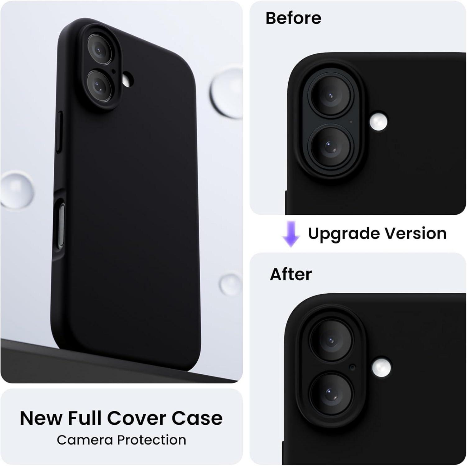 ORNARTO iPhone 16 Hülle Silikon Kameraschutz 2 Schutzfolien 6.1 Zoll Schwarz