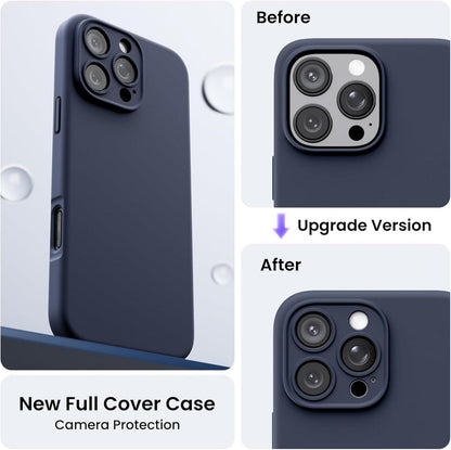 ORNARTO iPhone 16 Pro Max Hülle mit Kameraschutz und Schutzfolien, flüssiges Silikon - Mittnachtsblau