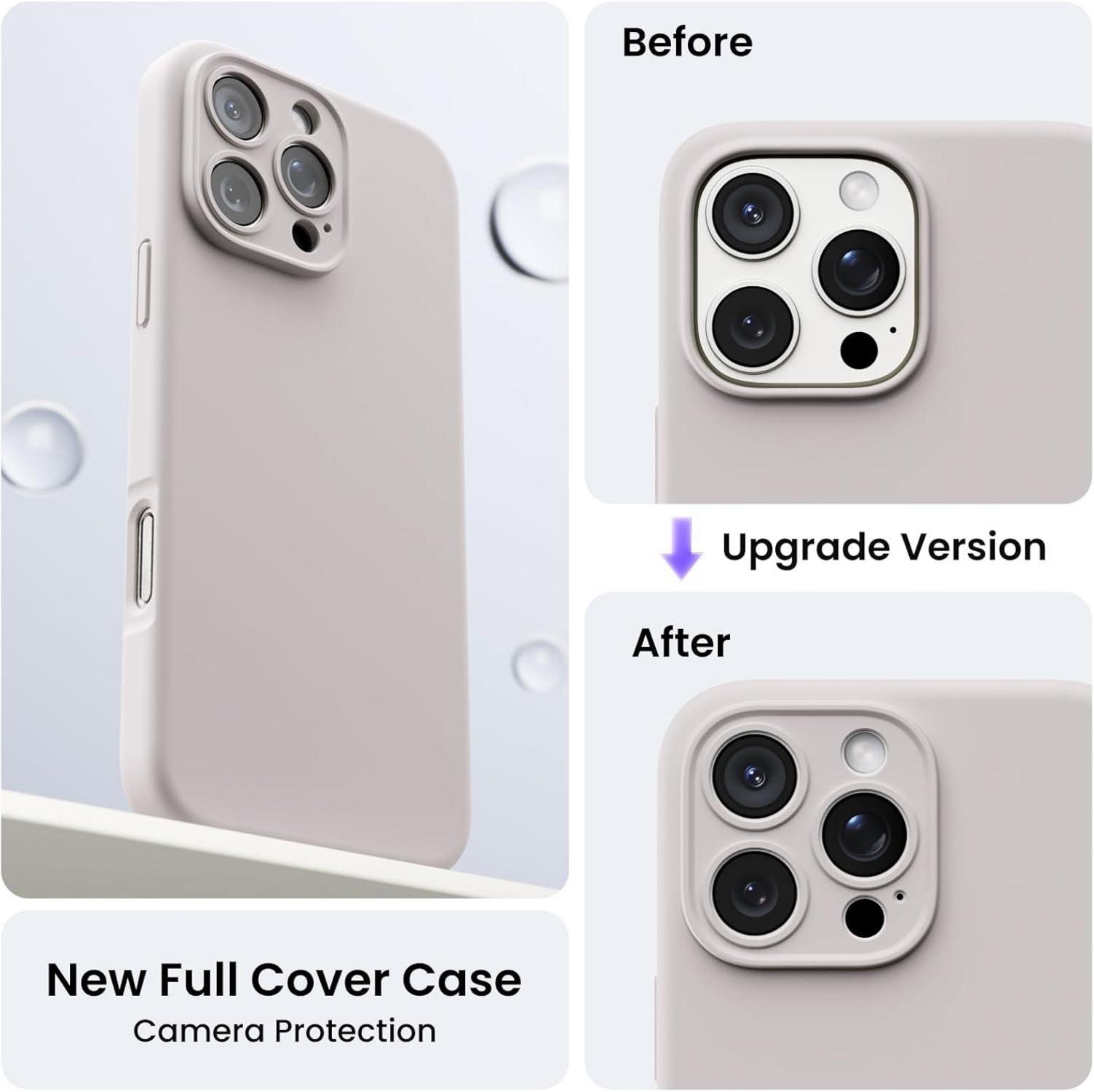 iPhone 16 Pro Max Hülle Kameraschutz 2 Schutzfolien Silikon 6.9 Zoll stoßfest - Titan Natur