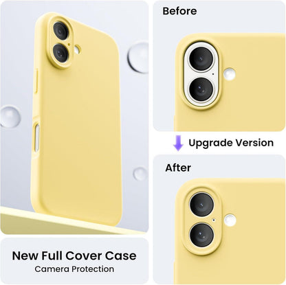 iPhone 16 Hülle mit Kameraschutz und 2 Schutzfolien, flüssiges Silikon, stoßfeste Schutzhülle 6.1 Zoll - Leicht Gelb