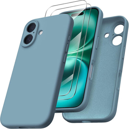 iPhone 16 Hülle mit Kameraschutz und 2 Schutzfolien, Silikon Case