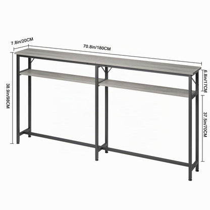 Konsolentisch schmal extra lang mit 2 Etagen und Stauraum, 180 cm, Grau