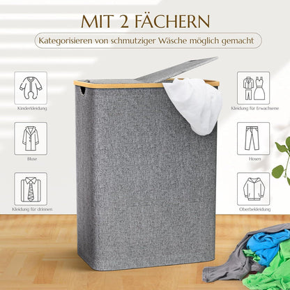 Wäschekorb mit Deckel & Wäschesack – 140L, Grau